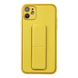 İphone 12 Kılıf Coco Deri Standlı Kapak - Sarı