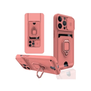 İphone 13 Pro Max Kılıf Zuma Kartvizitli Yüzüklü Silikon - Pembe