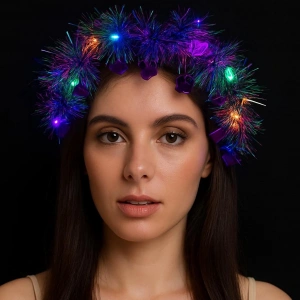 Kalp Püsküllü Gece Parıltısı 3 Modlu Led39li Işıklı Taç Mor Renk