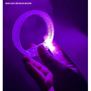 Mor Led Işıklı Baskı Yapılabilen Pilli Bileklik Bilezik 1,5 Cm Genişlik
