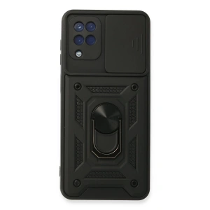 Samsung Galaxy A22 Kılıf Pars Lens Yüzüklü Silikon - Siyah