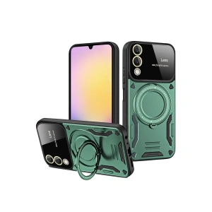 Samsung Galaxy S25 Edge Kılıf Joy Lens Standlı Kapak - Koyu Yeşil