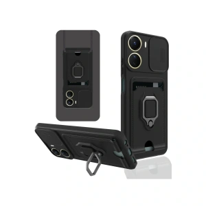 Vivo Y16 Kılıf Zuma Kartvizitli Yüzüklü Silikon - Siyah