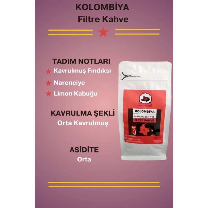 Kolombiya Filtre Kahve (Öğütülmüş Filtre Kahve) 500g