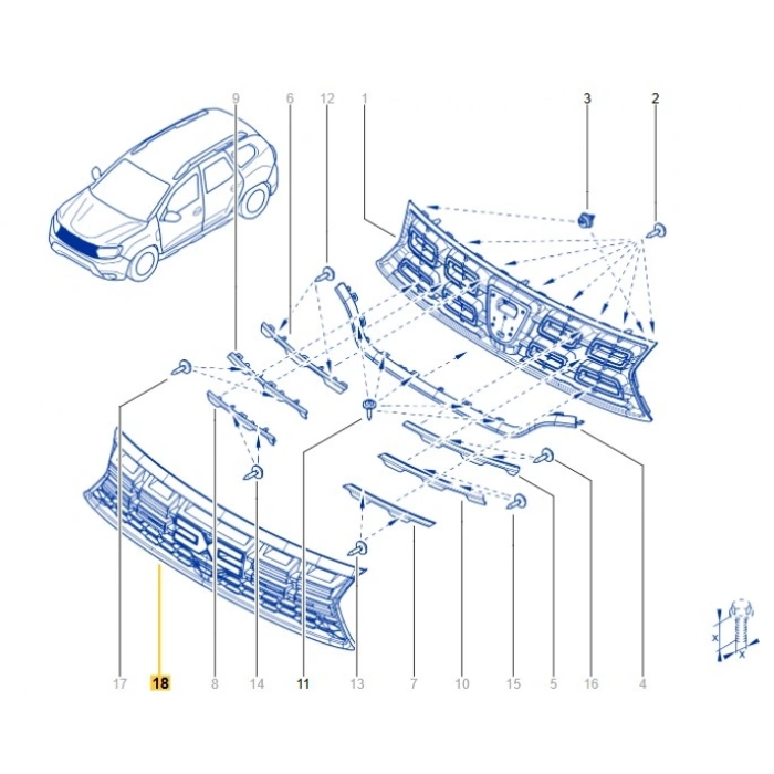 Dacia Duster 2 Xjd Ön Panjur (Makyajlı Kasa Yeni Logolu) 622547433R ORJİNAL