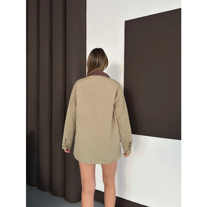 Astarlı yaka detaylı artos ceket haki st2651019