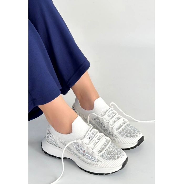 Ceas Beyaz Triko Bağcıklı Spor Ayakkabı