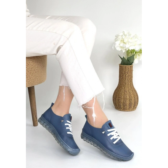 Jiten Mavi Deri Bağcıklı Spor Ayakkabı