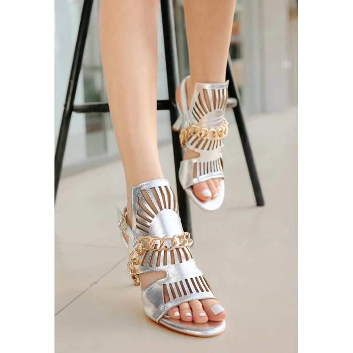 Lidya Gümüş Cilt Topuklu Ayakkabı