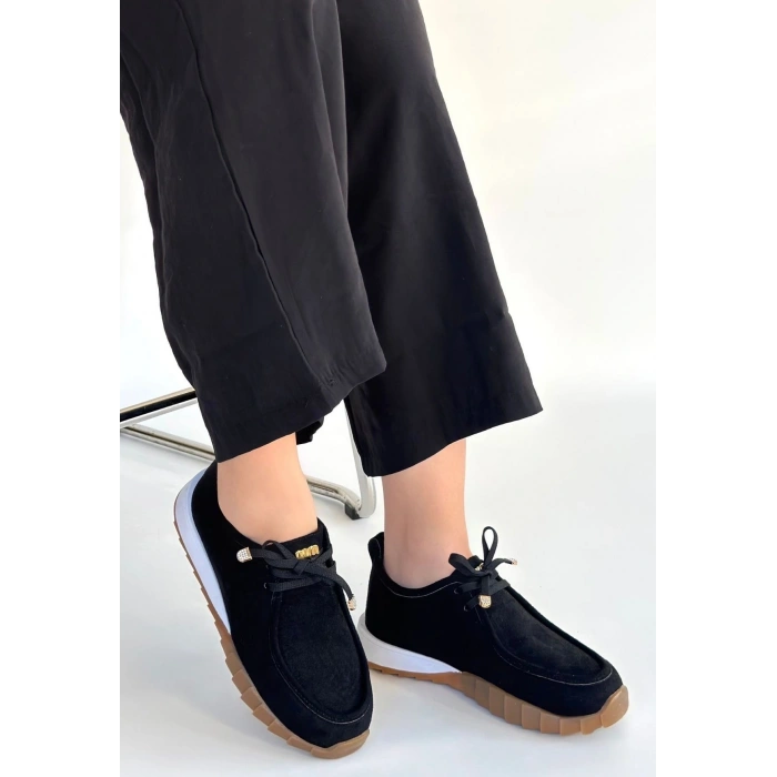 Sier Siyah Süet Bağcıklı Spor Ayakkabı