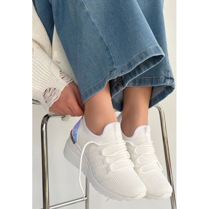 Weor Beyaz Triko Bağcıklı Spor Ayakkabı