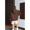 3 iplik şardonlu kapşonlu hoodie frm kahve p510437