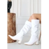 Pitay Beyaz Cilt Topuklu Çizme