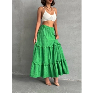 Fırfırlı brodeli astarlı uzun etek yeşil s255047