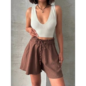 Volanlı keten şort kahve s255058