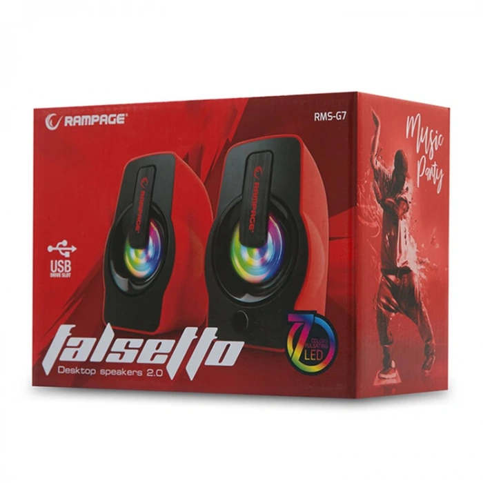 RAMPAGE RMS-G7  FALSETTO 2.0 6Watt RGB LEDLİ GAMING USB 1+1 HOPARLÖR KIRMIZI