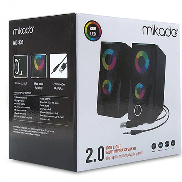 MİKADO MD-336 2.0 5W*2 RGB LEDLİ SİYAH MULTİMEDİA USB SPEAKER