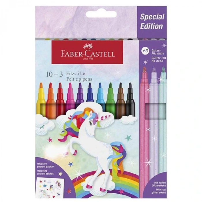 FABER CASTELL UNİCORN KEÇELİ KALEM SETİ 10+3 RENK