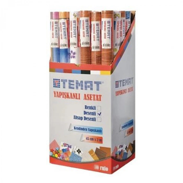 TEMAT YAPIŞKANLI RULO ASETAT 45cmX2M DESENLİ KARIŞIK -159596