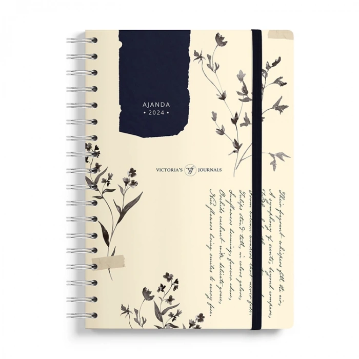 VICTORIAS JOURNALS 9204 14.8x21cm SERT KAPAK LASTİKLİ  SPİRALLİ GÜNLÜK AJANDA - BEYAZ LACİVERT