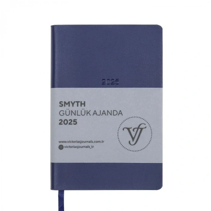 VICTORIAS JOURNALS 124-1473 14X20,5  SMYTH GÜMÜŞ YALDIZ KENARLI GÜNLÜK AJANDA A5 - LACİVERT