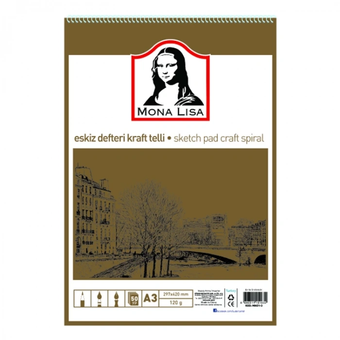 MONA LISA MN01-3 ESKİZ DEFTERİ KRAFT TELLİ A3 120G 50 YP