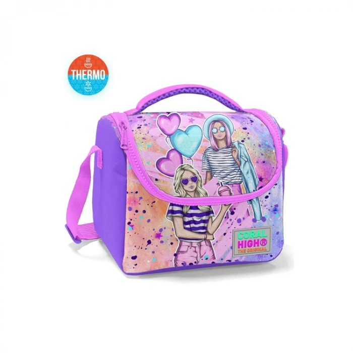 CORAL HIGH 11755 KIDS PEMBE MOR FASHION GIRL DESENLİ THERMO BESLENME ÇANTASI