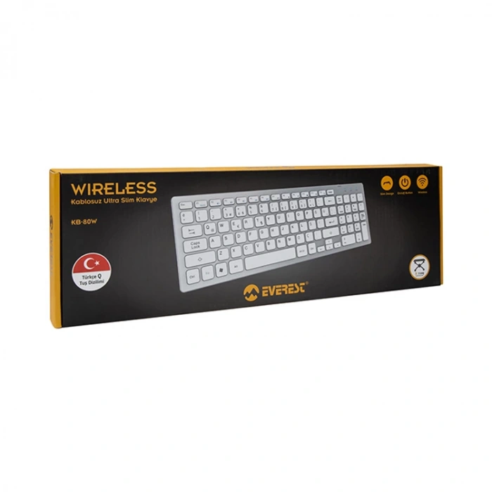 EVEREST KB-80W 2.4Ghz ULTRA İNCE Q MAC/WİN/ANDROİD/IOS UYUMLU KABLOSUZ KLAVYE BEYAZ-GÜMÜŞ