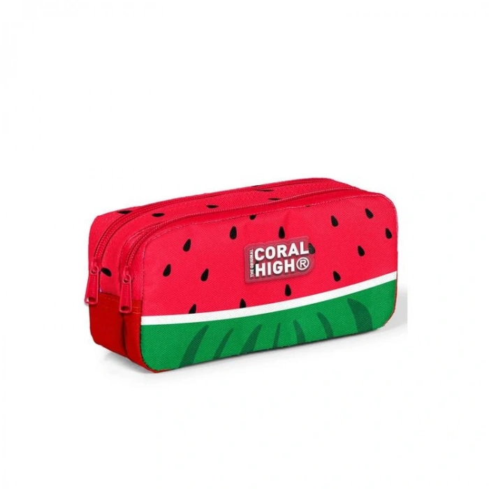 CORAL HIGH 12119 KIDS KIRMIZI YEŞİL KARPUZ DESENLİ İKİ BÖLMELİ KALEM ÇANTASI