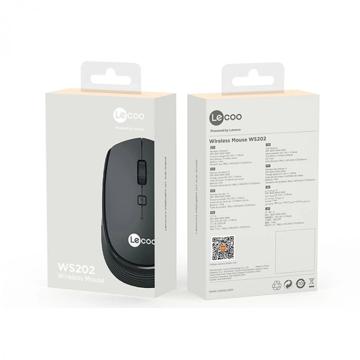 LENOVO LECOO WS202 1200 DPI 4 TUŞLU KABLOSUZ MOUSE SİYAH