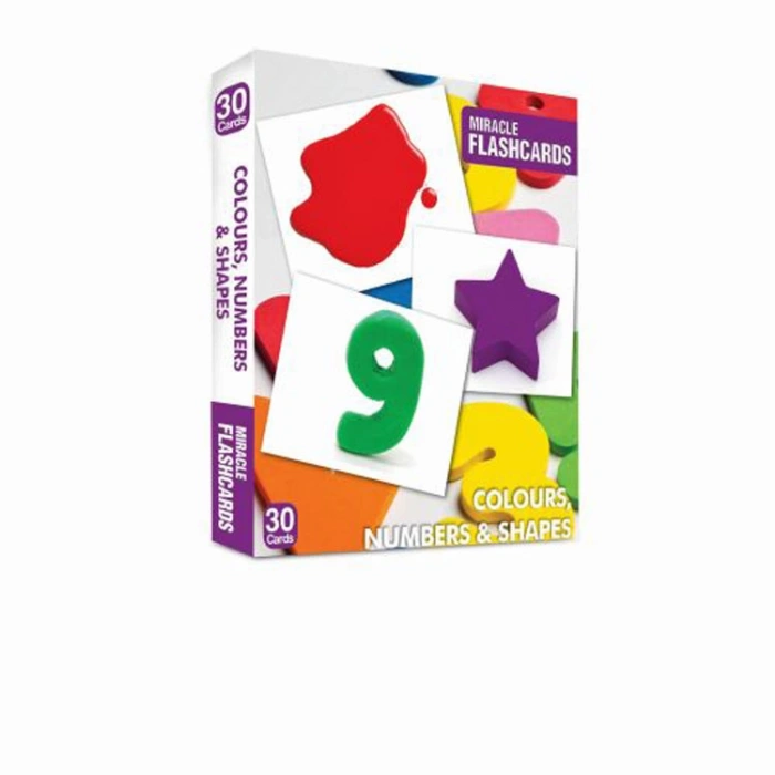 MIRACLE FLASHCARDS COLOURS,NUMBERS AND SHAPES 30 CARDS