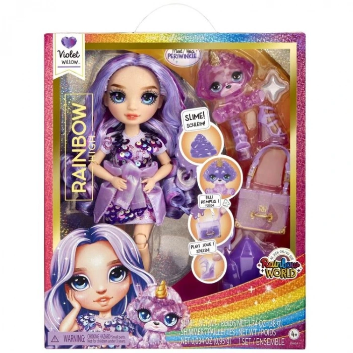 RAINBOW HIGH 120223 VİOLET WILLOW MODA BEBEK PARLAK SLIME VE EVCİL HAYVAN 3+