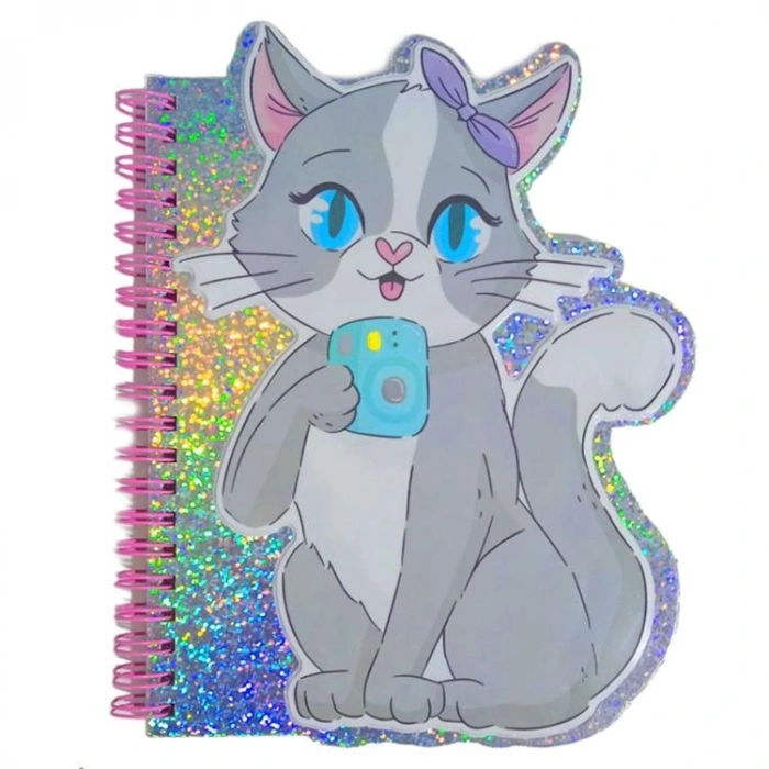 MİSYON MSY-5626 KABARTMALI KARAKTER ÖZEL KESİM SEVİMLİ KEDİ  SPİRALLİ NOT DEFTERİ ÇİZGİLİ 120 SYF.