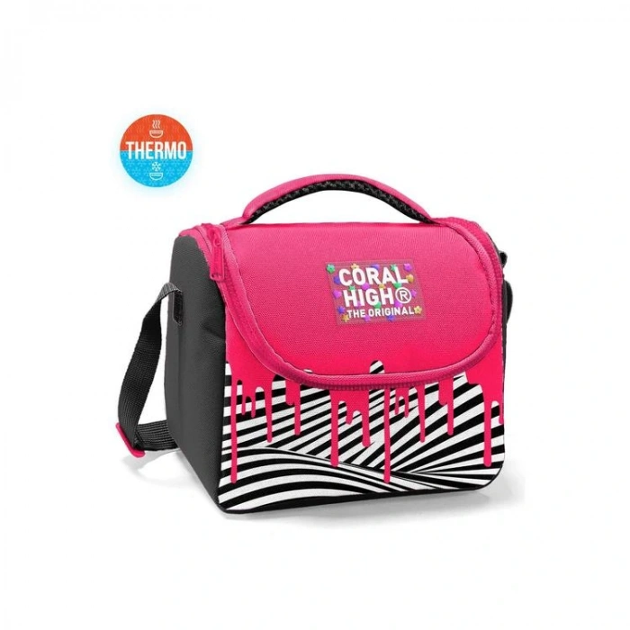 CORAL HIGH 22778 KIDS PEMBE SİYAH BEYAZ DESENLİ DESENLİ THERMO BESLENME ÇANTASI