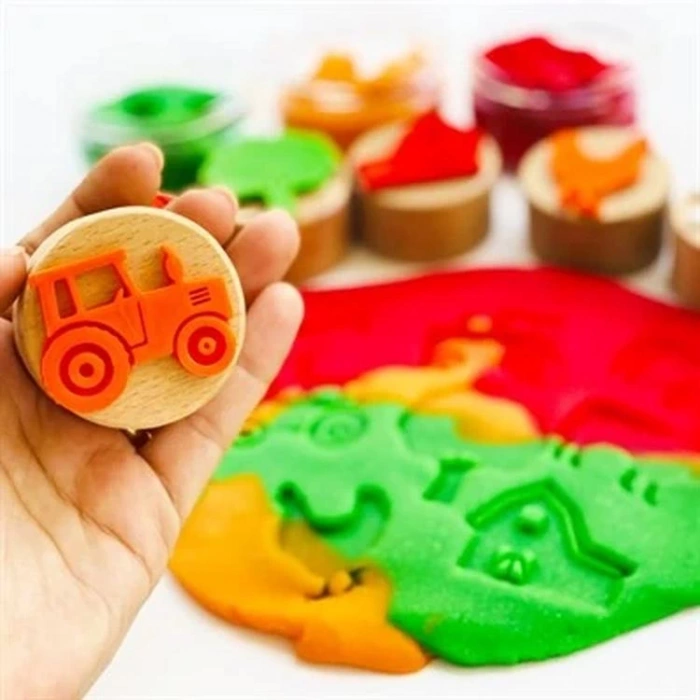 CHILDGEN - OYUN HAMURU AHŞAP DAMGA SETİ -  ÇİFTLİK SETİ 6LI