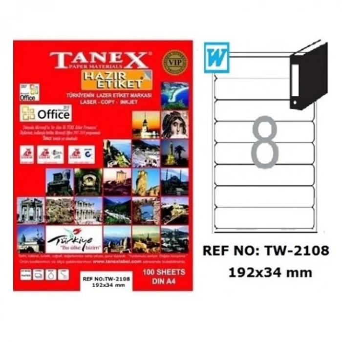 TANEX 192x34 mm LASER ETİKET TW-2108
