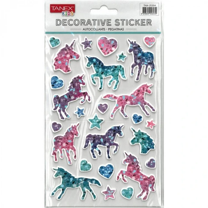 TANEX KIDS TNX-25354 DEKORATİF ETİKETLER - PUFFY UNICORN SERİSİ STICKER - TEKLİ