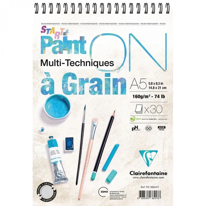 ESMO PD 966417 CLAIREFONTAINE PAINT-ON A GRAIN START A5  ÜSTTEN SPİRALLİ ÇOK AMAÇLI ÇİZİM BLOK 160gr 30yp