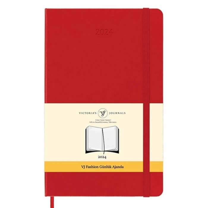 VICTORIAS JOURNALS 918013x21cm ESNEK KAPAK LASTİKLİ CEPLİ FASHION GÜNLÜK AJANDA - KIRMIZI
