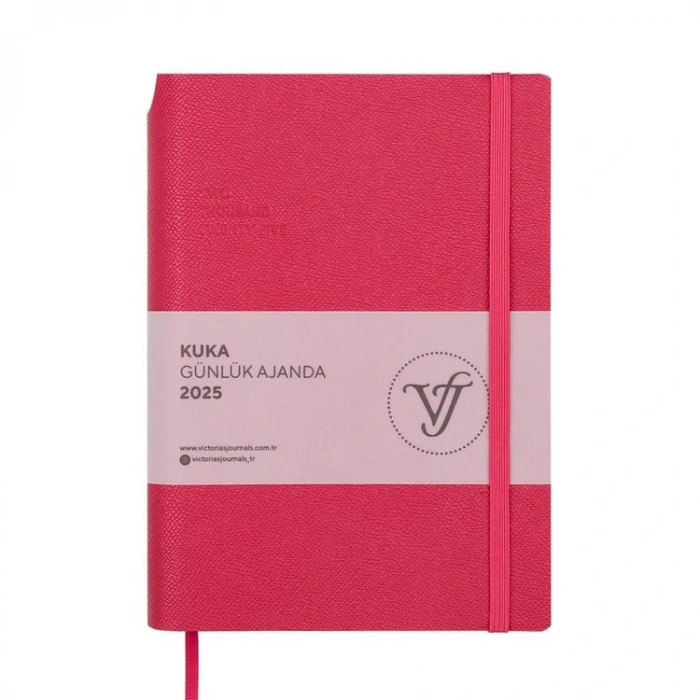 VICTORIAS JOURNALS 124-1460 14X20,5  KUKA GÜNLÜK AJANDA A5 - KIRMIZI