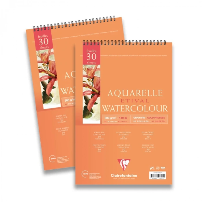 ESMO EK96570 CLAIREFONTAINE ETİVAL COLD PRESSED DOKULU A5 300GR 30 YP. ÜST. SPİRALLİ SULUBOYA BLOK