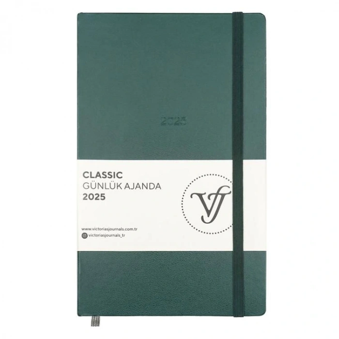 VICTORIAS JOURNALS 124-1450 13X21 CLASSIC LASTİKLİ GÜNLÜK AJANDA - KOYU YEŞİL