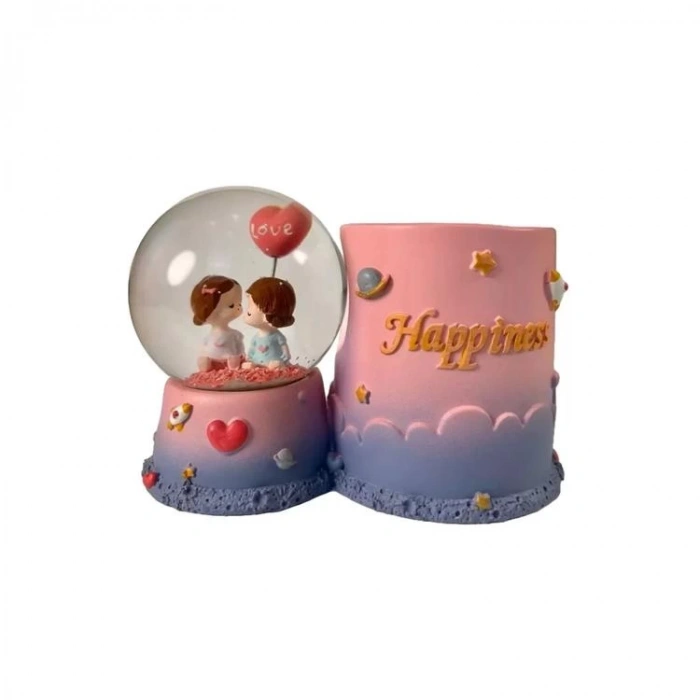 CEREN HDY0124 HEDİYELİK KALEMLİKLİ IŞIKLI KAR KÜRESİ (PİLLİ) HAPPINESS