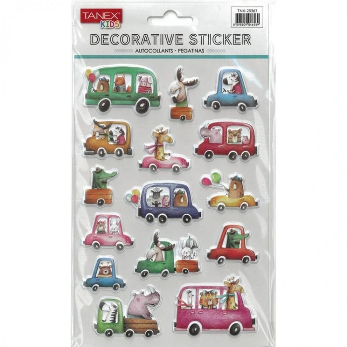 TANEX KIDS TNX-25367 DEKORATİF ETİKETLER - PUFFY ARABA SERİSİ STICKER - TEKLİ