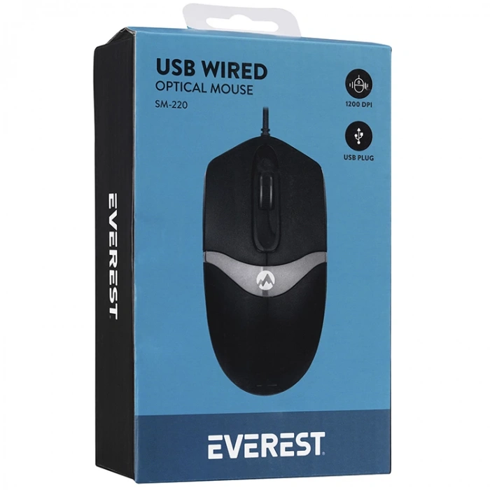 EVEREST SM-220 USB 1200 DPİ KABLOLU OPTİK MOUSE SİYAH/GRİ