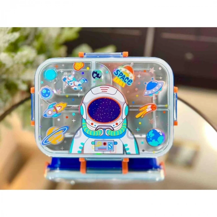 VEST BES0021 ASTRONOT 2  DESENLİ ŞEFFAF KAPAKLI 3 BÖLMELİ 800 ML ÇELİK BESLENME KABI