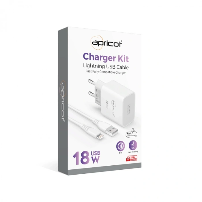 APRİCOT APC-U310L 3.4A LİGHTNİNG 18W BEYAZ ŞARJ ADAPTÖRÜ