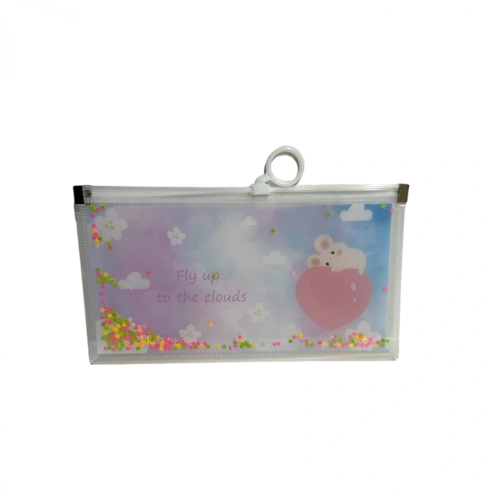 DK DK-48 DESENLİ FERMUARLI PULLU ŞEFFAF DOSYA 21x11.5cm.