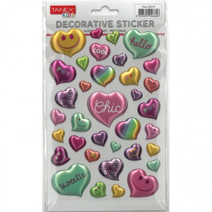 TANEX KIDS TNX-25371 DEKORATİF ETİKETLER - PUFFY KALP BALON SERİSİ STICKER - 1 ADET