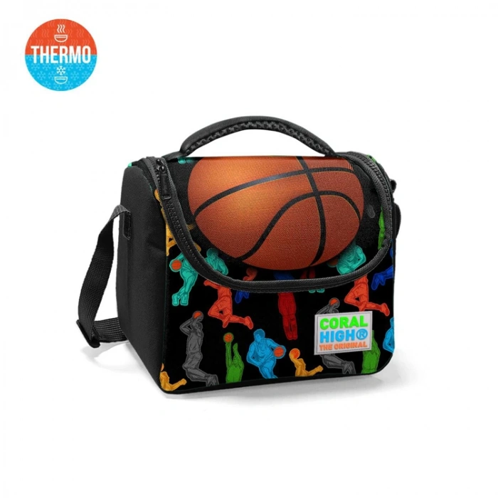 CORAL HIGH 11809 KIDS SİYAH BASKETBOL TOPU DESENLİ THERMO BESLENME ÇANTASI